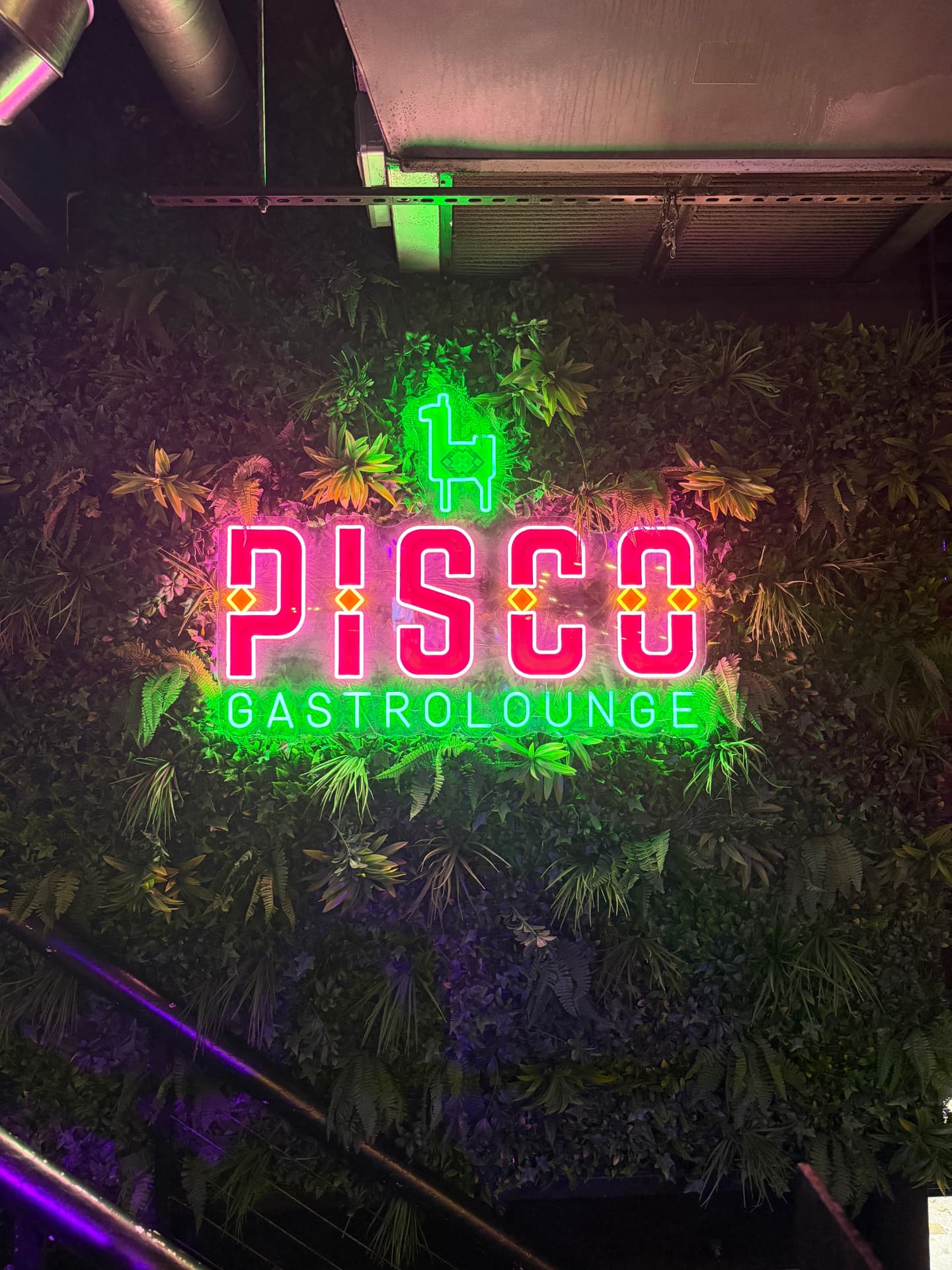 Pisco Gastrolounge's illuminated living wall and lounge seating