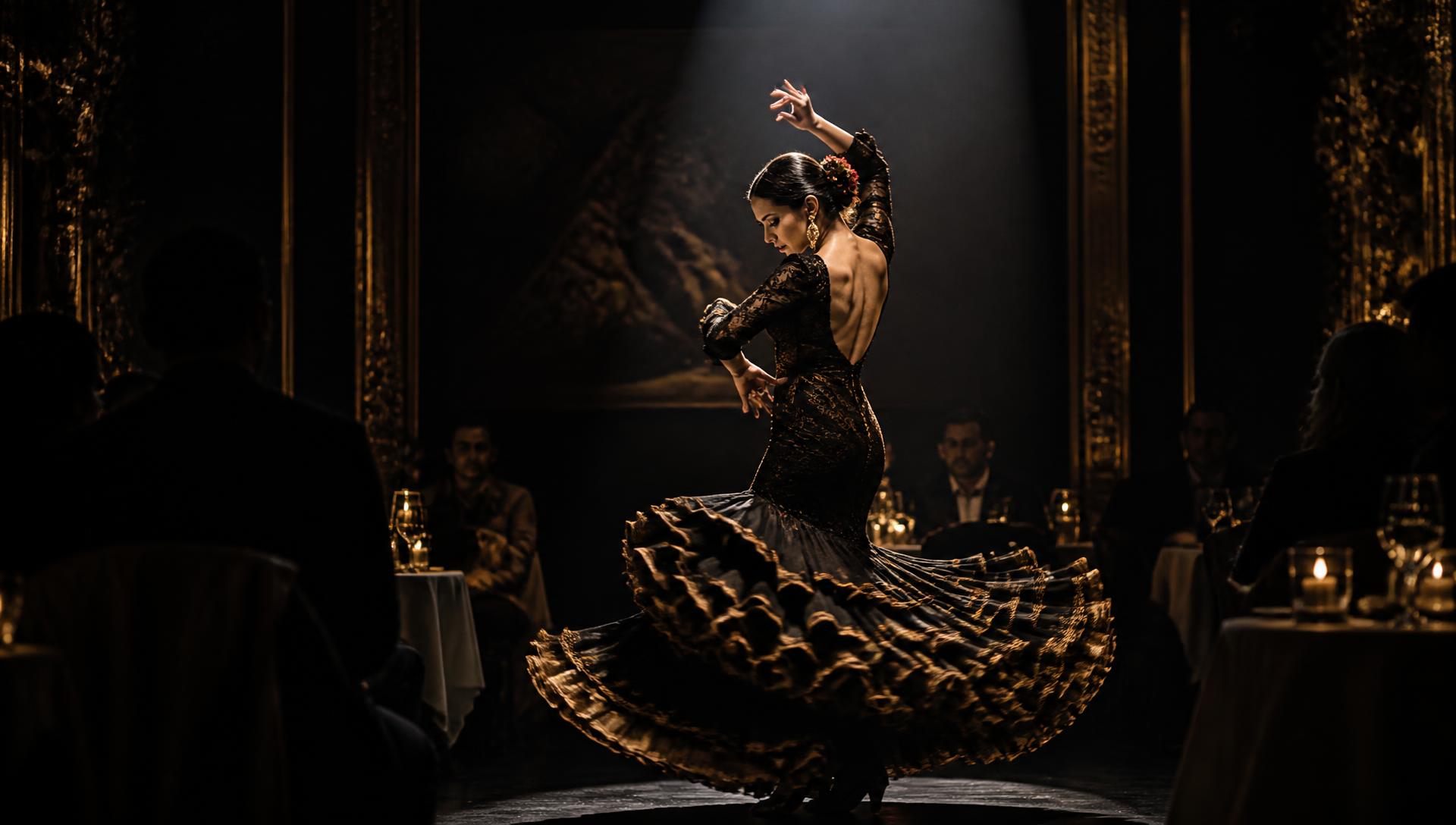 Flamenco dancer mid-performance at the September 11, 2026 Pisco Signature Dinner in Charlotte